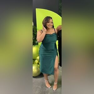 Elegant Green Satin Dress